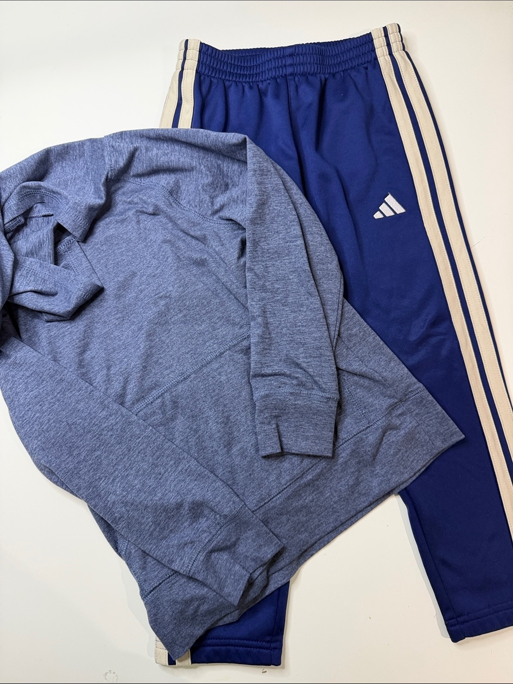 adidas Kids Navy Sweatpants with Cream Side Stripes jumping beans shirt active